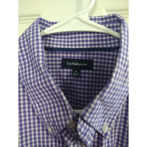 Croft&Barrow Men's L Shirt Purple White Checked Collared Button Shirt Sleeve - Picture 3 of 9